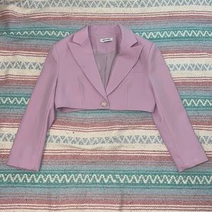 Mori Jasmine light purple cropped blazer with rhinestone button